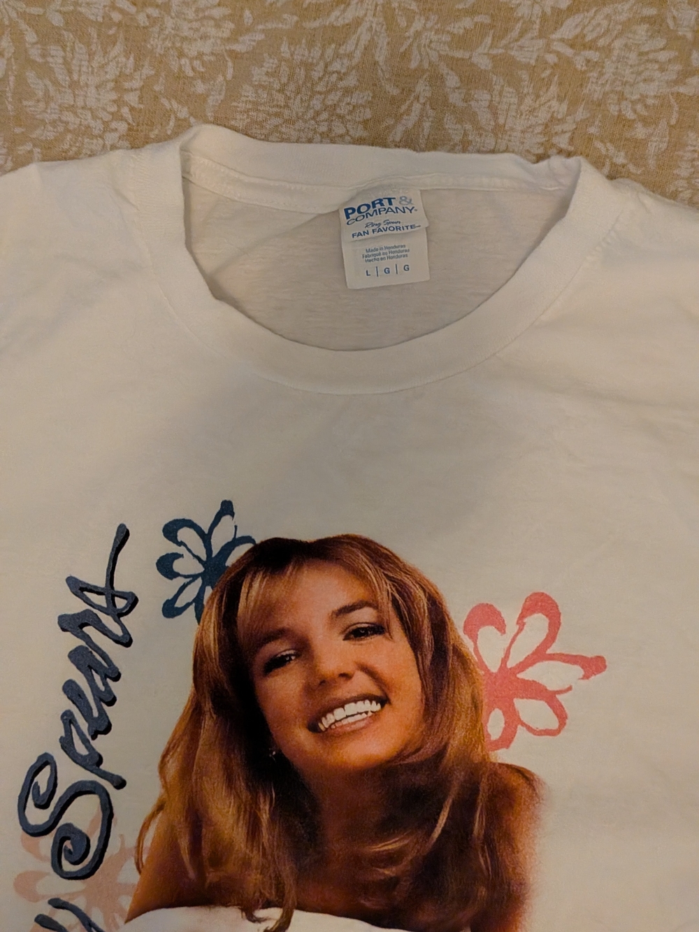 Port & Company White Graphic Tee with Smiling Portrait